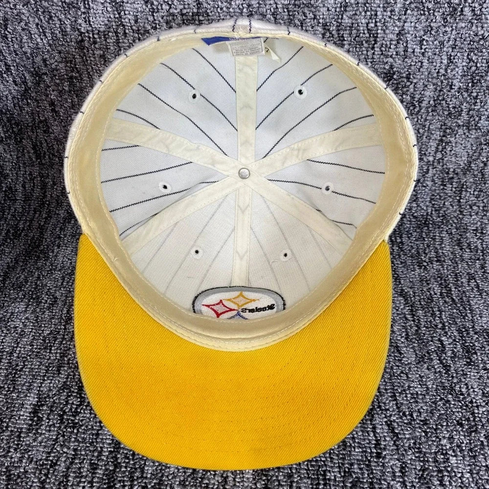 Vintage Pittsburgh Steelers Reebok Fitted Hat 7 3/8 Pinstripe White Cap NFL Wool
